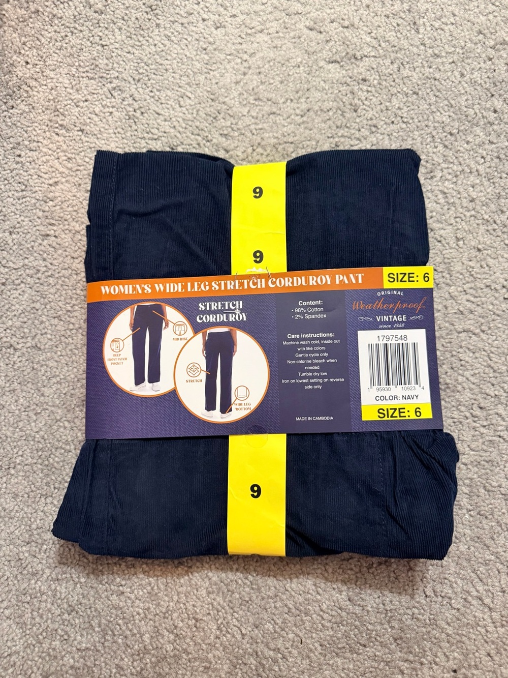 Weatherproof Wide Leg Stretch Corduroy Pants - navy blue - Picture 2 of 3